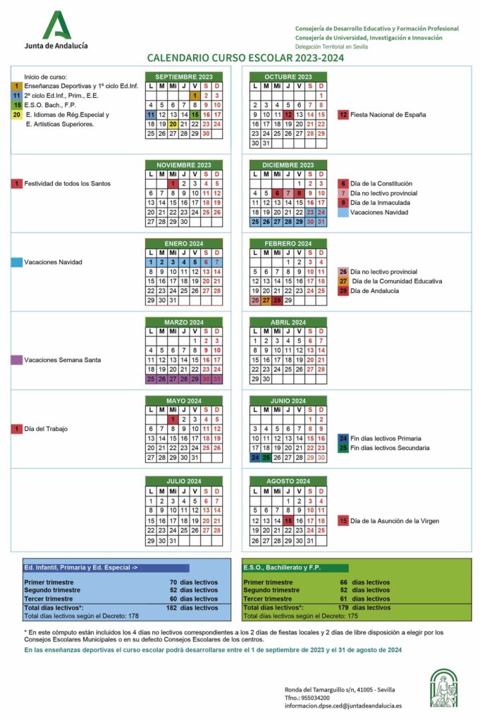 Calendario escolar de Sevilla para el curso del 2023 / 20224 | Sevilla con los peques 